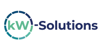 Kw Solutions-Logo mit Strom auf weißem Hintergrund.